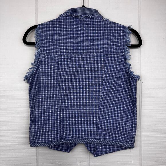 Ignite Basics Plaid Sleeveless Button Up Top Fringe Hem Western Concert Festival - Picture 3 of 4